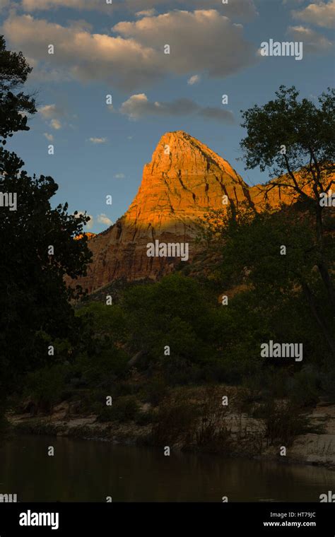 Bridge Mountain And Virgin River Zion National Park Ut Usa Stock