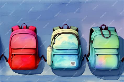 Premium Ai Image A Row Of Colorful Backpacks Hanging On A Wall