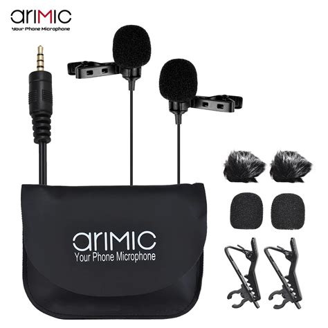 AriMic Dual Head Clip on Lapel Microphone Lavalier Omnidirectional ...