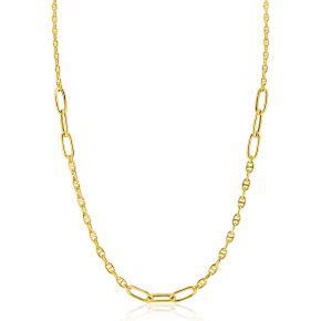 Zinzi Gold Plated Zilveren Paperclip Schakel Ketting Met Ronde Vormen