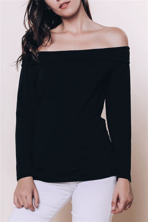 Black Xl Sexy Off The Shoulder Black Long Sleeve T Shirt For Women