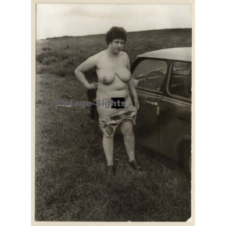 Erotic Study Chubby Semi Nude In Front Of Trabant Vintage Photo Gdr