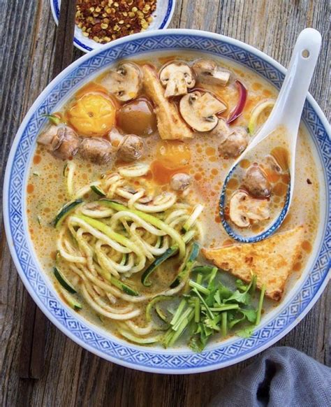 Tom Yum Soup With Zucchini Noodles Recipe Tom Yum Soup Vegan Bowl