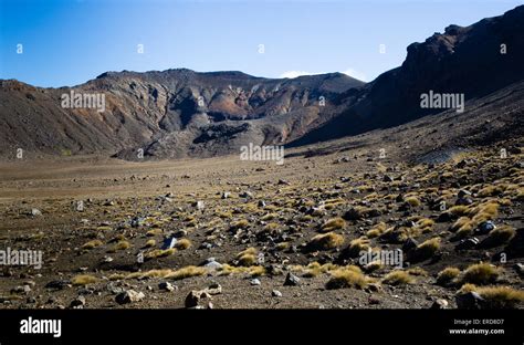 Vast South Crater of Mount Tongariro volcano in the Tongariro National ...