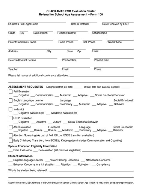 Fillable Online Form Clackamas Education Service District Fax