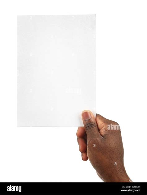 Male Hands Holding Sheet Of Paper Isolated On White Stock Photo Alamy