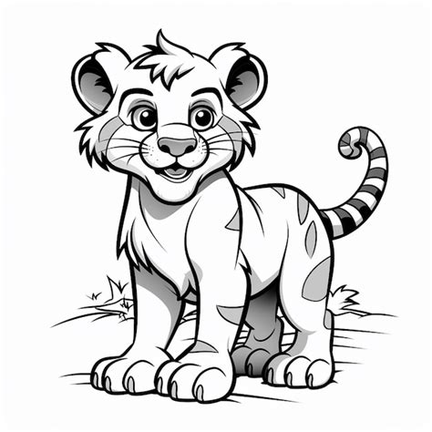 Tigre de dientes de sable dibujo para colorear libro kawaii arte de línea | Foto Premium