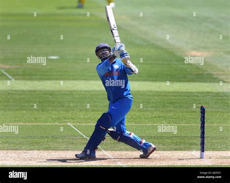 Indias Dinesh Karthik Hits A Six During Their Warm Up Game Against