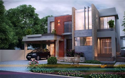 Dha Lahore 1 Kanal Modern Contemporary House Design 3d Front Elevatin Pakistan Beautiful