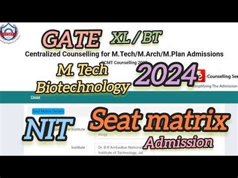 GATE 2024 NIT Seat Matrix BIOTECHNOLOGY Gatexl Gatebt