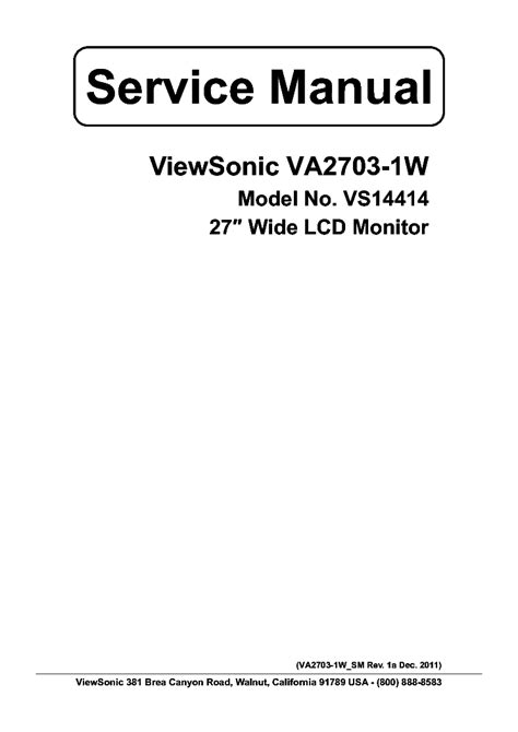 VIEWSONIC VA2703-1W SM Service Manual download, schematics, eeprom ...