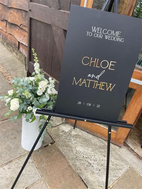 Matt Black Gold And White Welcome Sign In 2022 Wedding Signage