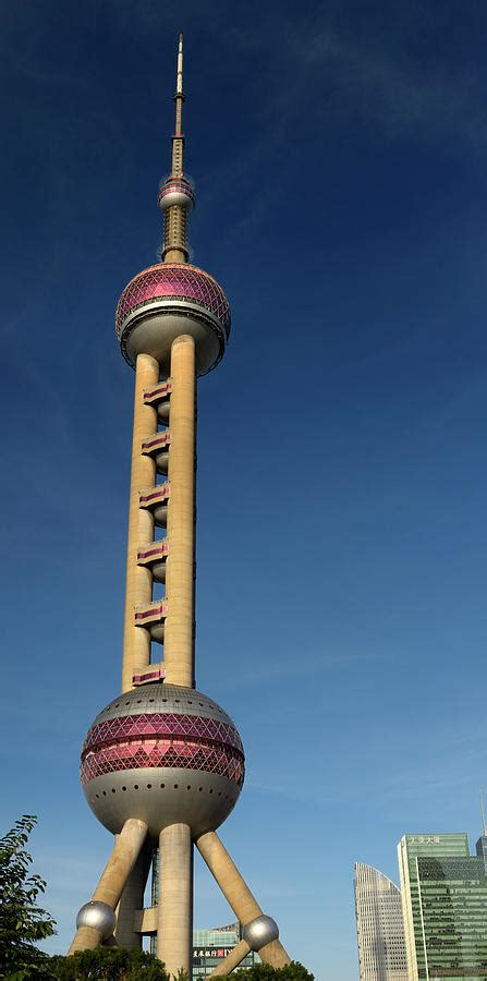 Oriental Pearl Radio TV Tower At Sunset With Blue Sky In Shang