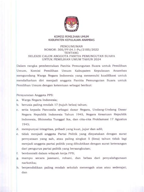 Pengumuman Tentang Seleksi Calon Anggota Panitia Pemungutan Suara Untuk