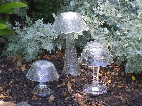 Repurposed Glass Bowls And Crystal Candlestick Mushrooms Yard Etsy