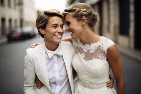 Premium AI Image Two Female Lesbian LGBT Brides On Their Wedding Ceremony