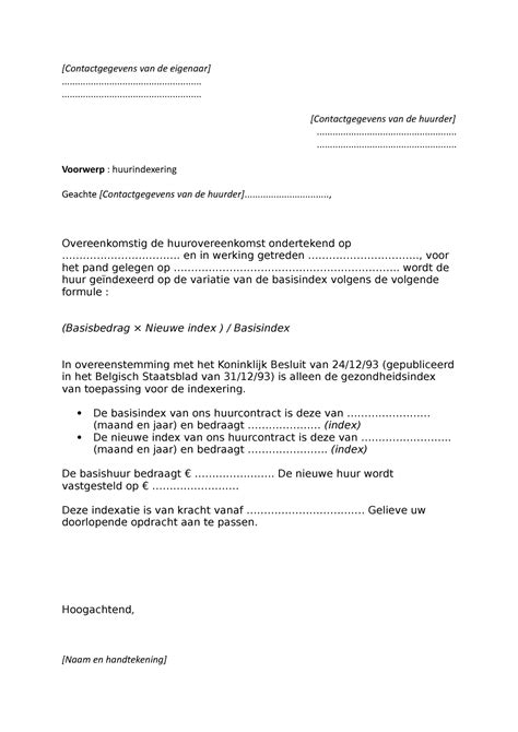 Voorbeeldbrief Huurindexering Voor 2022 Contactgegevens Van De