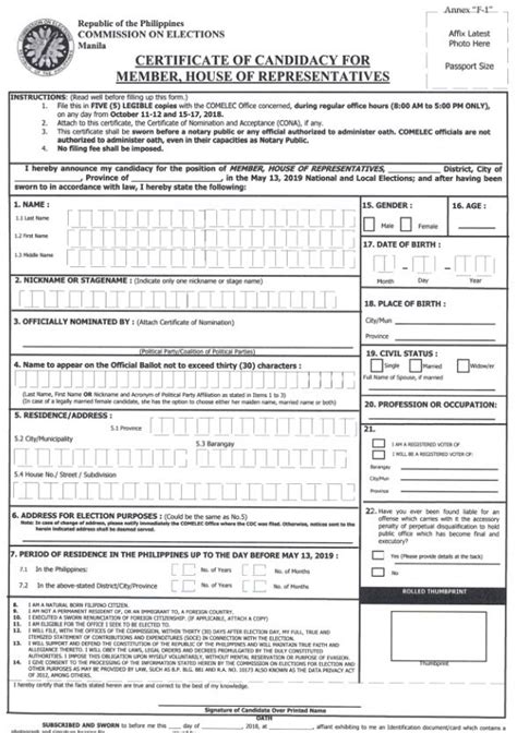 Comelec Reminds 2019 Poll Bets To Use New Coc Form Philippine News Agency