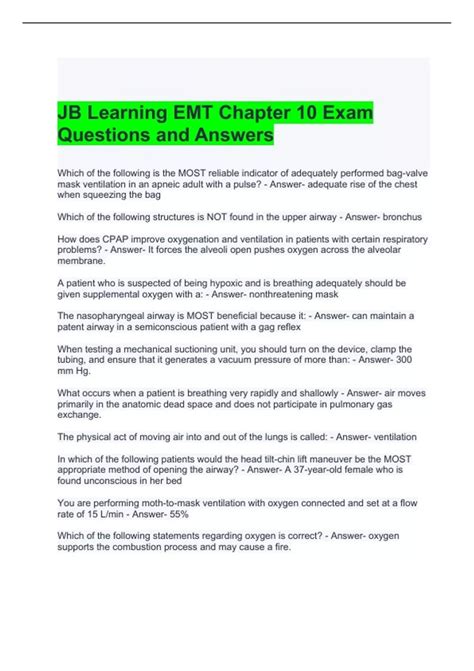 Jb Learning Emt Chapter Exam Questions And Answers Emt Jb