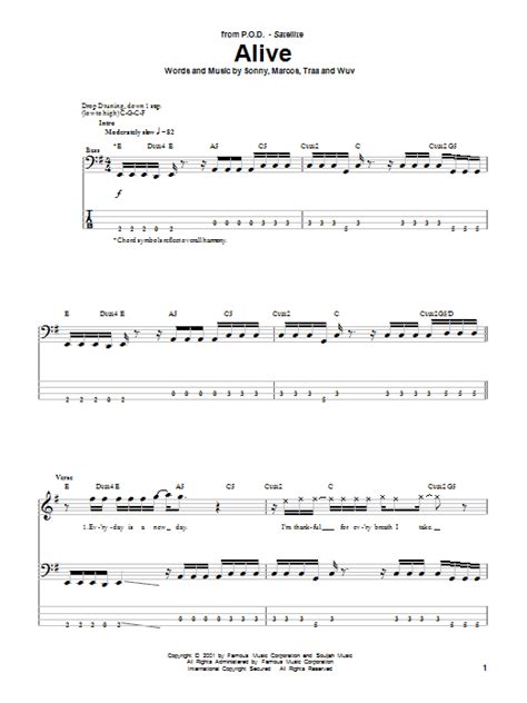 Alive Bass Guitar Tab Print Sheet Music Now