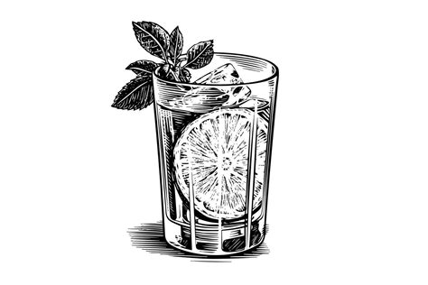 Alcoholic Cocktail Engraved Isolated Drink Vector Illustration Black