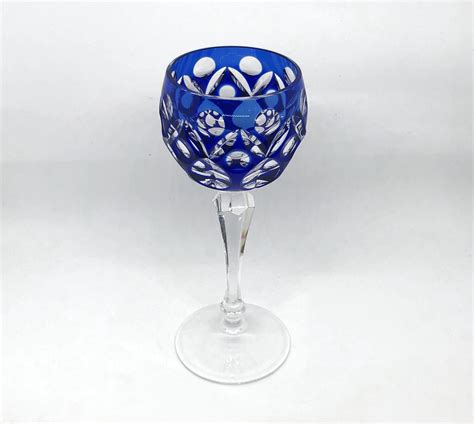 Vintage Cobalt Blue Wine Glass Goblet Hock Cut To Clear Etsy