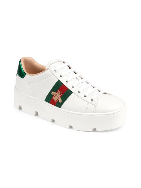 Gucci New Ace Platform Bee Sneakers in White - Lyst