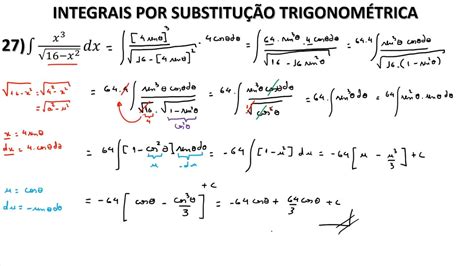 Integrais Indefinidas Exercícios 27 Substituição Trigonométrica 02