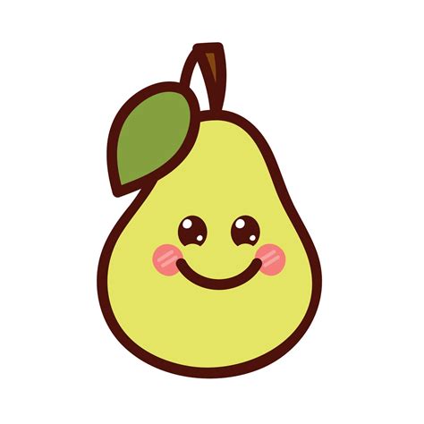 Kawaii Pear In Cartoon Style Cute Fruit Character With Smiling Face