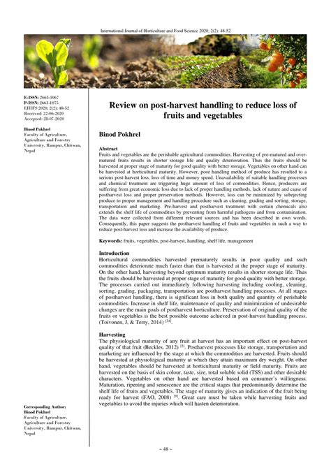 Pdf Review On Post Harvest Handling To Reduce Loss Of Fruits And