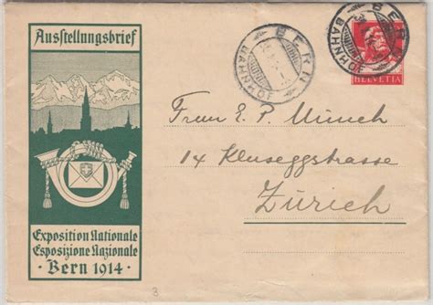 Schweiz 10 Rp Tell Ganzsache Ausstellungsbrief Bern Zürich 1914