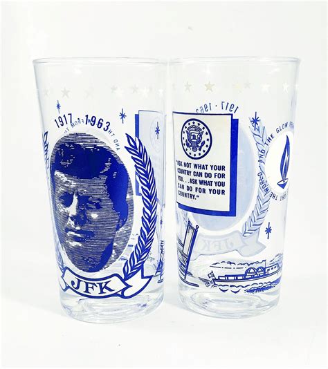 Jfk Drinking Glass Commemorative Blue White Mid Century 60s Etsy Glass Drinking Glass Mid