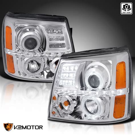 2002 2006 Cadillac Escalade Chrome Projector Led Halo Headlights Ebay