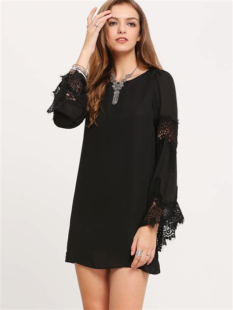 Black Long Sleeve With Lace Dress Shein Sheinside