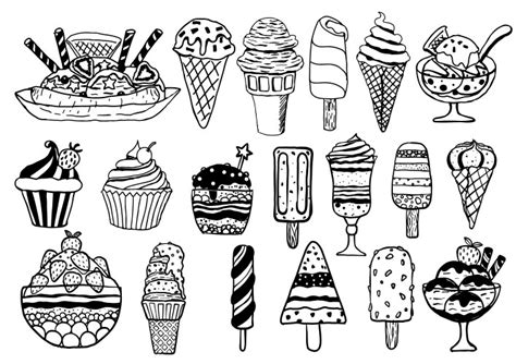 Ice Cream Hand Drawn Doodle Set Different Types Vector Image