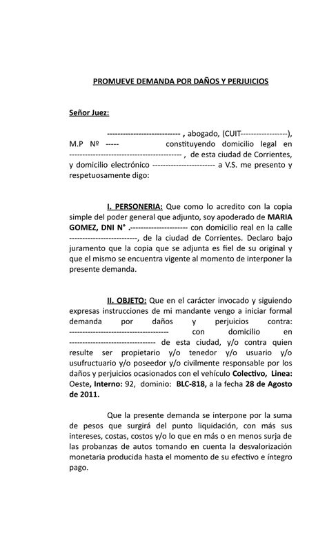 Modelo DE Demanda POR Daños Y Perjuicios 2 PROMUEVE DEMANDA POR