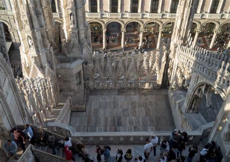 Roof of Milan Cathedral editorial photography. Image of tourists ...