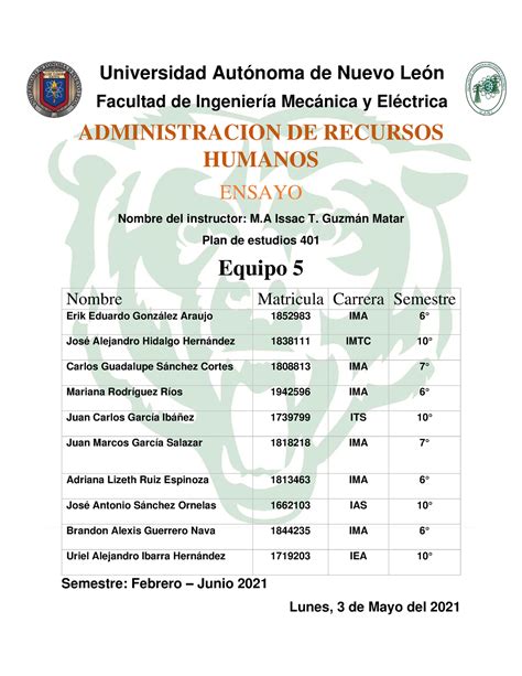 Ensayo Eq 5 GPO 009 Tarea Universidad Autónoma de Nuevo León