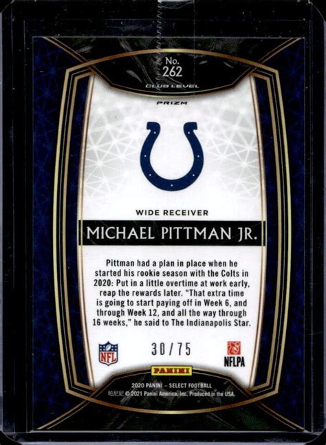 Select Michael Pittman Jr Club Level Blue Prizm Rookie Rc