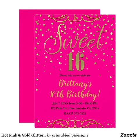 A Pink And Gold Birthday Party Card With The Words Sweet 16 On It S Front