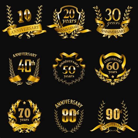 Set Of Gold Anniversary Badges — Stock Vector © Juli Goncharova 187485768