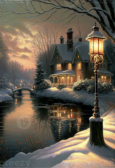 painting of a house on a snowy day. . 23884193 Stock Photo at Vecteezy