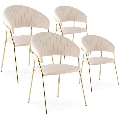 Lot De Chaises Margaux Velours Beige Pieds Or Cdiscount Maison