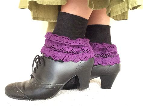 Black Ankle Socks Edged In Purple Lace Sexy Black And Purple Etsy