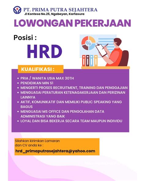 Lowongan Kerja Februari 2024 HRD PT Prima Putra Sejahtera Di Solo