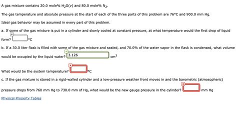 Solved A Gas Mixture Contains Mole H V And Chegg