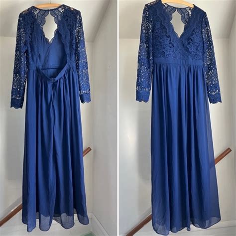 Lulus Dresses Lulus Awaken My Love Navy Blue Long Sleeve Lace Maxi Dress Xl Poshmark