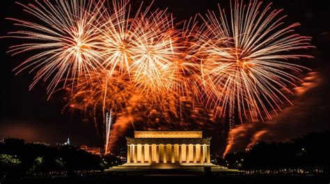 Premium AI Image | Fireworks over the lincoln memorial