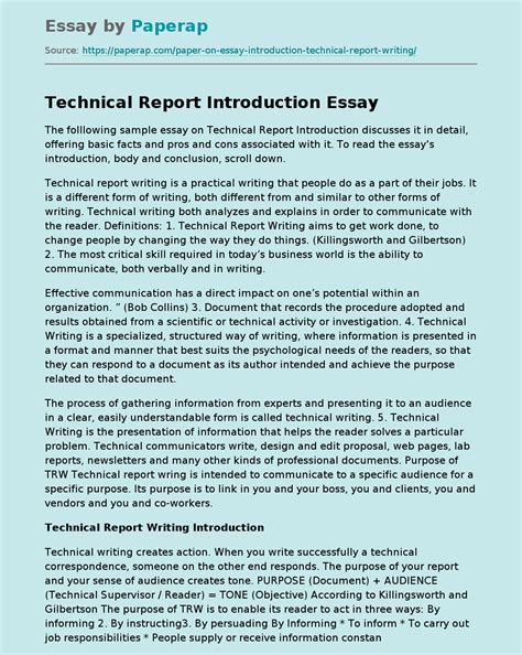 Technical Report Introduction Free Essay Example