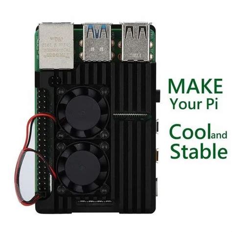 Raspberry Pi 4 Model B Black Aluminum Heat Sink Case With Double Fans